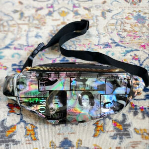 Holographic Womens High Glossy Michelle Obama Magazine Print Fanny Waist Purse
